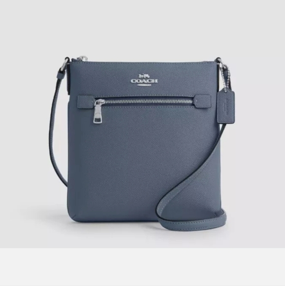 COACH Mini Rowan File Bag in Crossgrain Leather Silver/Light Mist CE871 NWT - Picture 1 of 5